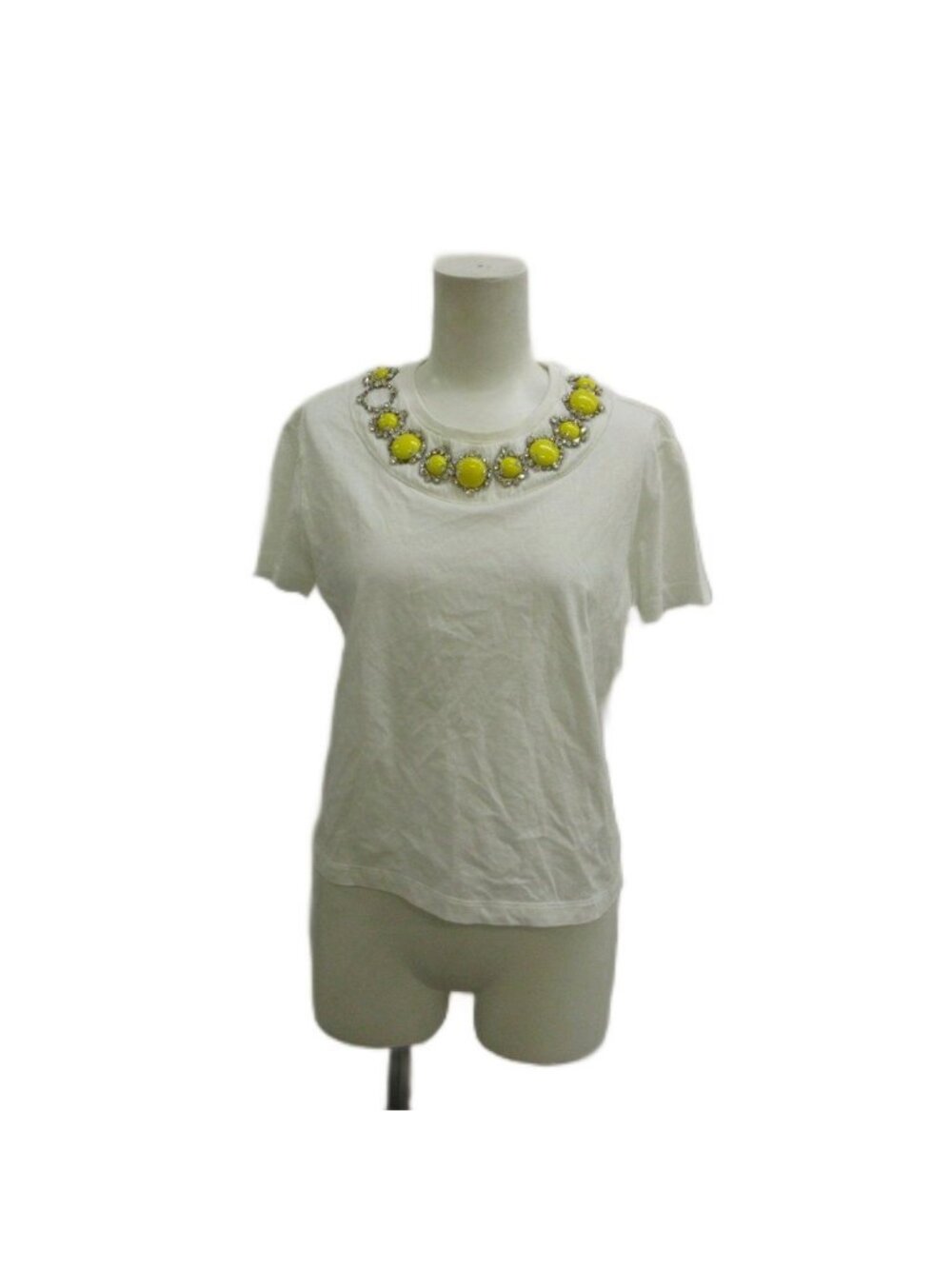 Prada T-Shirt with Rhinestone Top White Round Neck Short Sleeve KK